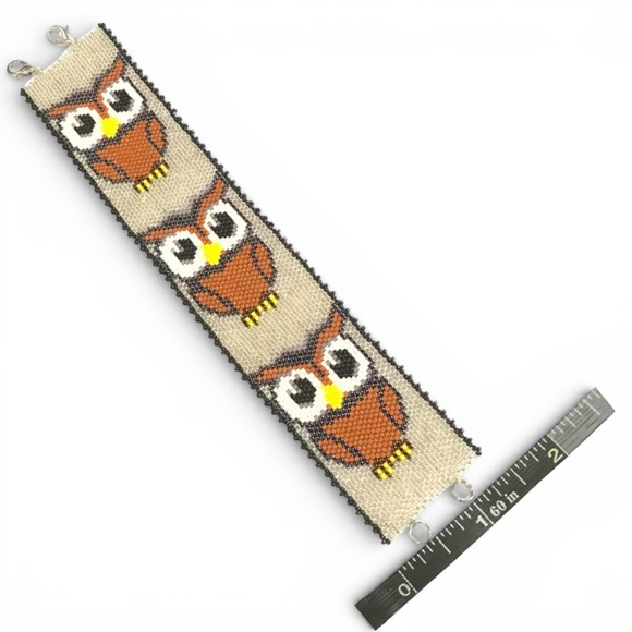 Hand Crafted 1.3mm Miyuki Seed Bead Owl Bracelet by GrandmaMia | One of a Kind - Picture 2 of 7